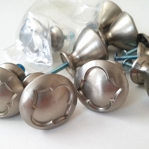 Set of 10 Brushed Nickel Quatrefoil Cabinet Drawer Pulls
